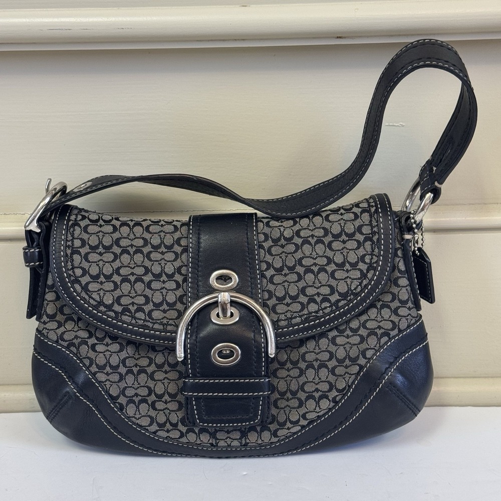 Y2K Coach Soho Signature C Buckle Canvas Leather Shoulder Bag F10925 Black - Picture 2 of 15